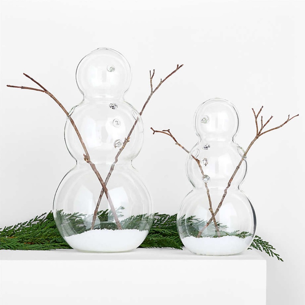 Crate & Barrel 10" Glass Decorative Snowman new Sold Out!